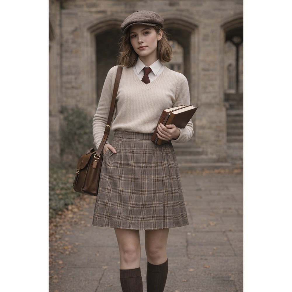 Vintage Academia LLBean Classic Fit‎ Plaid Wrap Skirt Size 6 Petite Brown Pocket